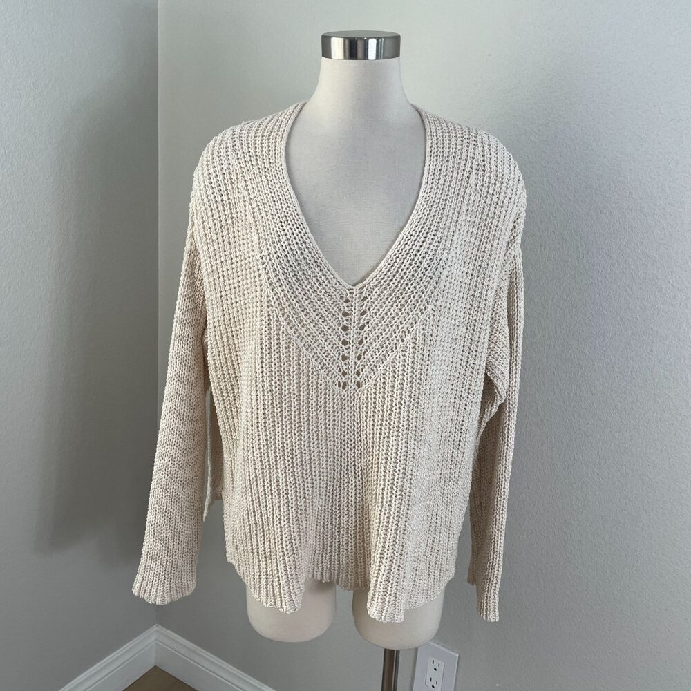 EILEEN FISHER Womens XL Organic Cotton Linen Tape Yarn Sweater V Neck Knit Top
